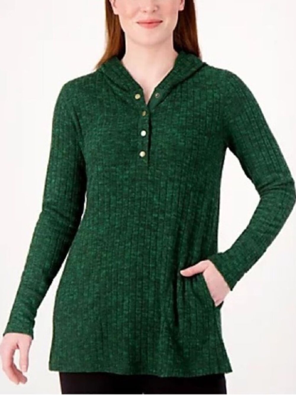 Susan Graver Weekend Petite Brushed Rib Knit Hooded Tunic